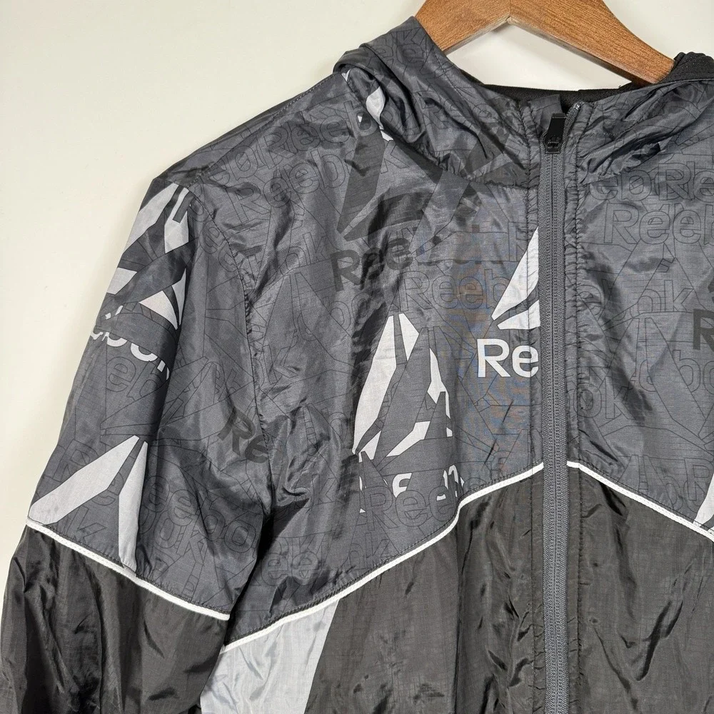Youth Reebok Guard Windbreaker Jacket Black Gray Size XL 14/16‎